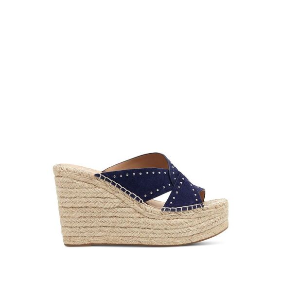 NWT MARC FISHER Womens Blue 1-1/2" Platform Angelina Wedge Slip On Shoes 7 M - Picture 2 of 5